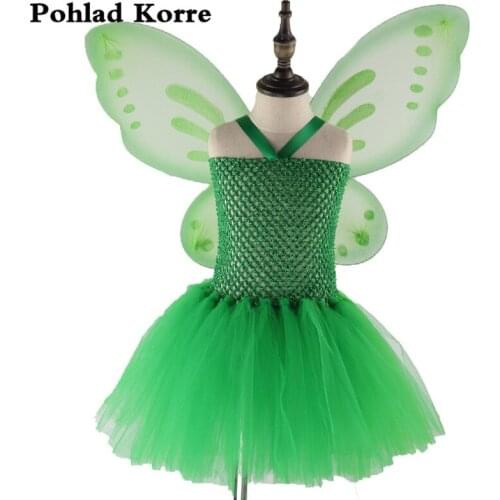 Green Butterfly Fairy Costume Girls Tutu Dress Wings St. Patricks Day Dresses Kids Halloween Costume Girls Clothes Vestidos