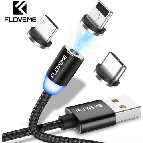FLOVEME Magnetic Cable For iPhone XR XS Max Mobile Phone USB Magnetic Charger Charging Cable USB Micro Type C Cable For Samsung