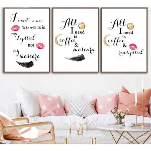 Fashion Illustration Quotes Wall Art Canvas Painting Red Lipstick Prints Nordic Posters Vogue Pictures Girls Room Wall Decor