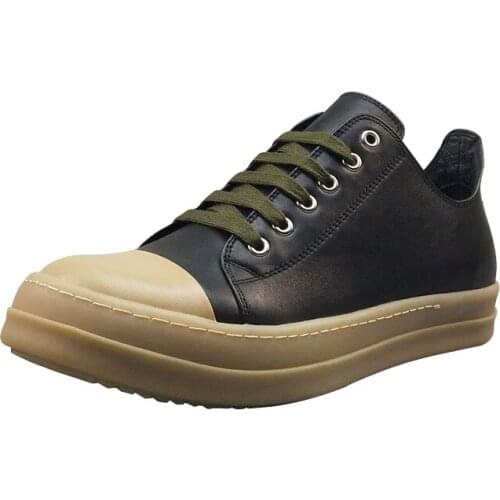 Men Casual Basic Shoes Luxury Trainers Cow Genuine Leather Lace-Up Spring Male Black Adult Sneakers Boots Brand Flats Shoes