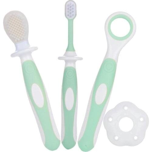 Baby Toothbrush Set Infant Brushing Teeth Tongue Training Safety Cover Design Soft Healthy Teether Toddler Oral Care