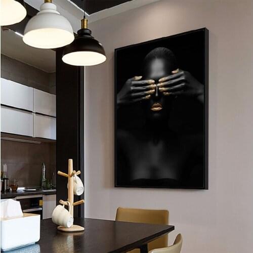 Wall Art Canvas painting black and gold african woman Pictures posters and prints Home decoration poster for living room