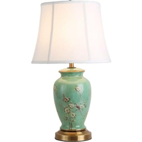 American Country Green Ceramic Fabric E27 Dimmer Table Lamp For Living Room Bedroom Study H 58cm 1483