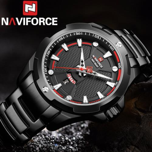 NAVIFORCE Men Wristwatch Waterproof Auto Date Week Man Watch Army Business Stainless Steel Sport Military Quartz Male Clock 9161