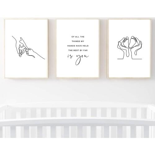 Nordic Minimalist Nursery Line Art Hold hands Quote Wall Canvas Painting Drawing Posters and Prints Decoration for Living room