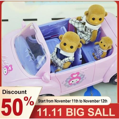 New Forest Family Monkey Animal Dollhouse Furniture 1:12 Picnic Car Miniature Accessories Camping Playsets Toys For Girls Gift