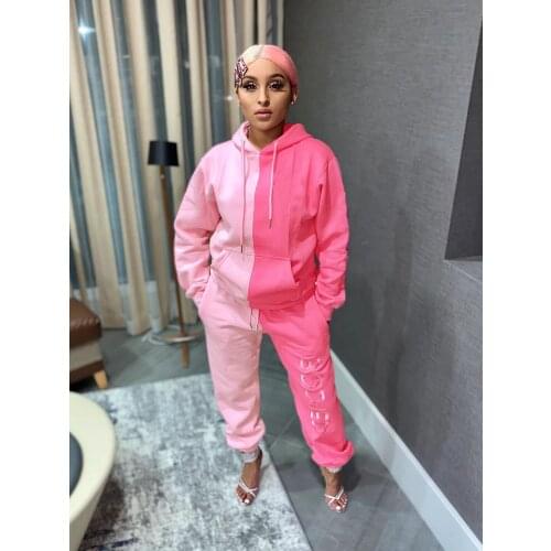 Ueteey New Fashion Two-piece Casual Sportwear Hooded Collar Design Patchwork Letter Print Two-piece