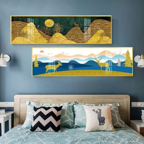 New chinese golden blue banner style Mountains Canvas painting Bedside poster n prints Wall Art Posters For Living Room Bedroom