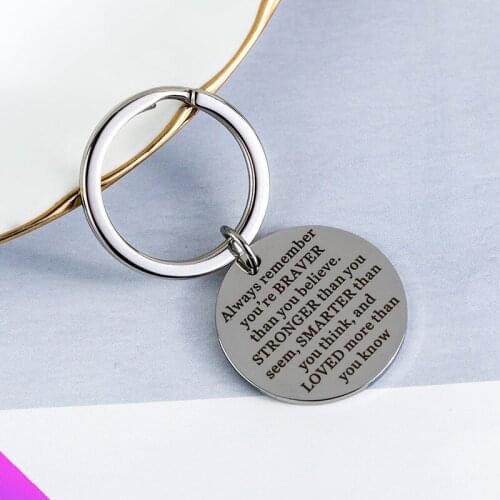 Wholesale 5 Keychain stainless steel disc pendant engraved with "always remember your're braver than you believe