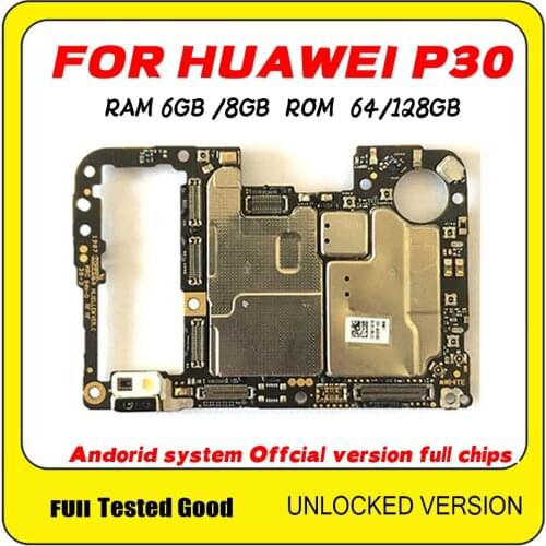 Original Unlocked For HuaWei P30 Motherboard with Part of Camera 64GB 128GB Logic Board with Full Chips Android System Mainboard