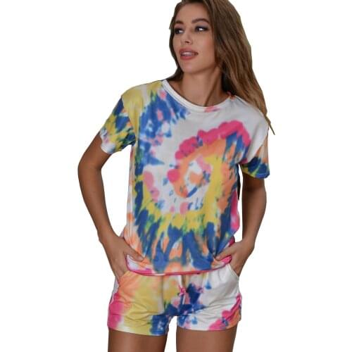 Casual Tie Dye Two Piece Set Women Tracksuit Fashion Summer Top and Biker Shorts Matching Sets Outfits Sportswear