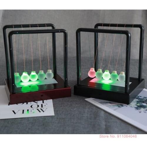 LED Colorful Newton Pendulum Frosted Glass Ball Newtons Cradle Gift For Teachers Desk Decoration Accessories Fun Childrens Toy