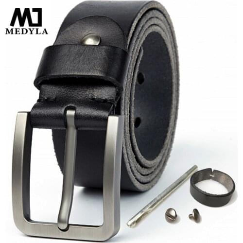 MEDYLA leather belt men natural original leather no interlayer hard brushed steel buckle mens Genuine Leather Belt Accessories