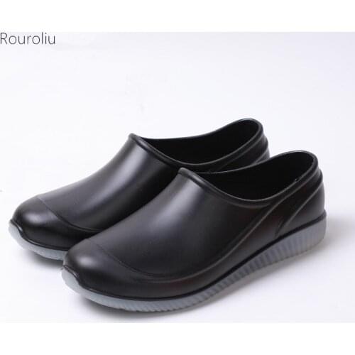 Rouroliu Men Platform Ankle Rainboots 2021 Spring Autumn Non-Slip Work Water Boots Waterproof Couple Shoes 36-45