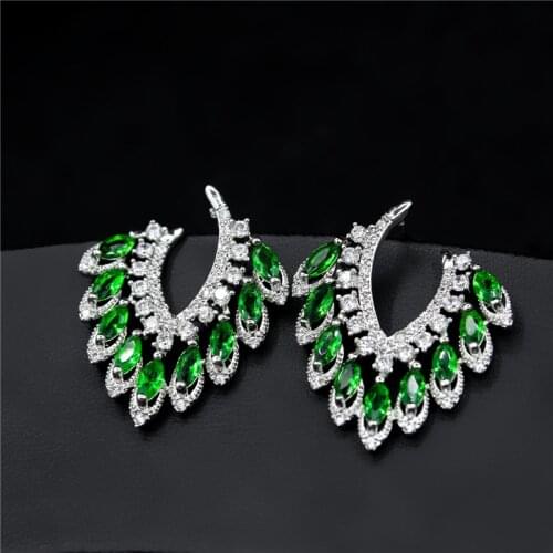2020 Office Women Important occasion Essential jewelry Green Stud Earrings Pave Full CZ Jewelry Top Quality Accessories