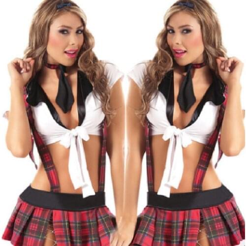 College Leading Dancer Student Uniform Sexy Suspender Fun Schoolgirl Outfit Role Play 3 Pieces Underwear& Sling Skirt& Tie