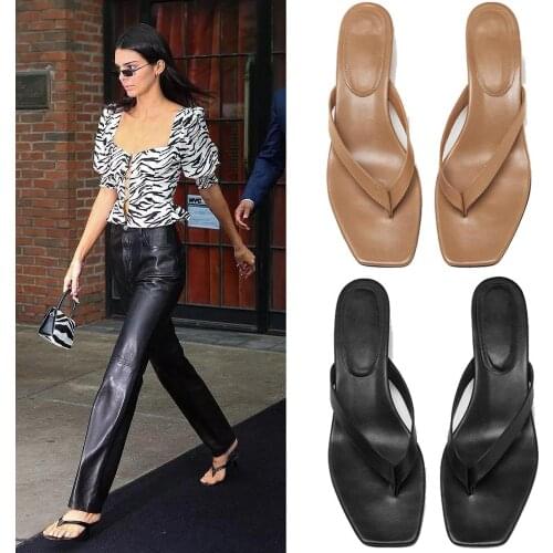 Summer Square Toe Flip Flops Heel Sandals Women Stiletto Heels Kitten Heel Sandalias Mujer 2020 Summer Luxury Slipper Women