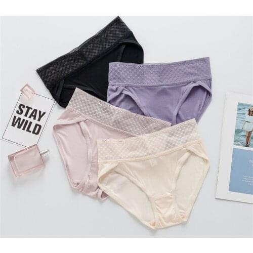 Birdsky, 3pcs Women briefs panties underwear, 100% natural mulberry silk, lace band, low waist, quick dry, 7 solid colors. OR-32