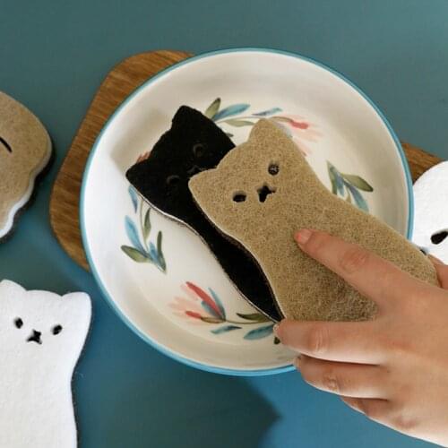 4Pcs Cute Cat Dishwashing Cloth Scrub Pad Dish Bowl Pot Easy To Clean Scrubber Sponge Kitchen Clean Brushes Scrub Pad