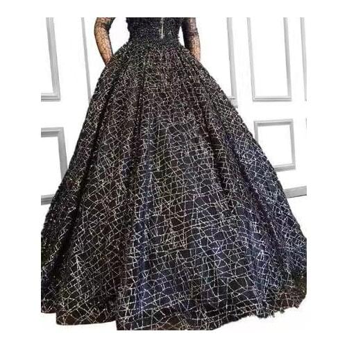 Stock s003 # 5 yards silver color dark blue mesh glued glitter net tulle lace fabric for sawing bridal wedding dress