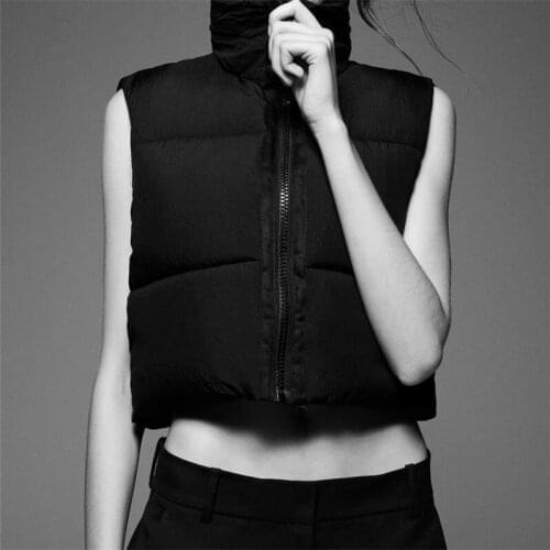 Women 2020 Fashion With Drawstring Thick Warm Parkas Vest Coat Vintage High Collar Sleeveless Female Outerwear Chic Top