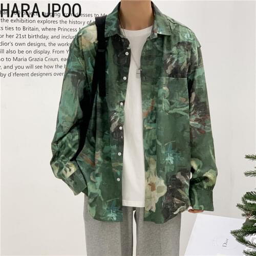 HARAJPOO Man Shirt 2021 New Spring Ins Fashion Korean Trendy Tie-dye Hong Kong Style Loose Long Sleeve Casual Male Tops Tide