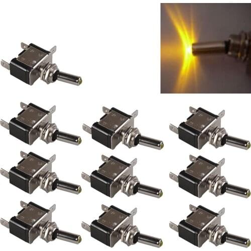 10Pcs 12V 20A Yellow red blue green white LED Light Rocker Toggle Switch SPST ON/OFF Car Motor 3Pin