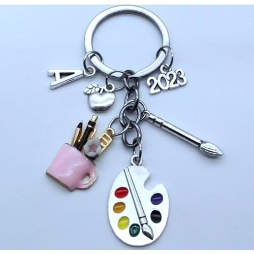 2020,2023A-Z letter handmade drawing board pen holder keychain, student gift, key ring, handmade jewelry