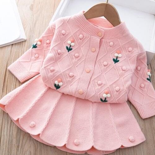 2021 Girls Clothing Set Sweater Set Kids Boutique Clothing Wholesale Solid Knitted Children Clothes Set Winter Warm Clothes