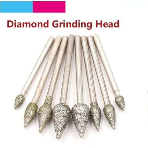 5/10pcs 60 Grit Diamond Grinding Head 3mm Shank Drill Bits Burrs 4-8mm Torch-shaped for Jade Marble Stone Rotary Carving Tools
