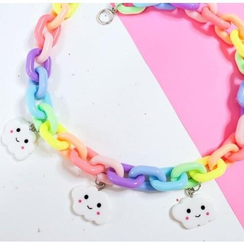 Cloud moon acrylic chunky chain necklace for teenage egirls colorful plastic pastel necklace y2k jewelry summer cute jewelry
