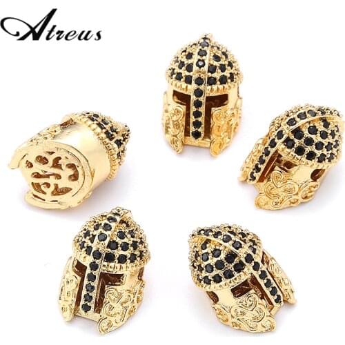 Atreus 3pcs/lot Crown Helmet Spacer Beads Micro Pave AAA Zirconia Copper Beads For Charms Jewelry Making DIY Accessories