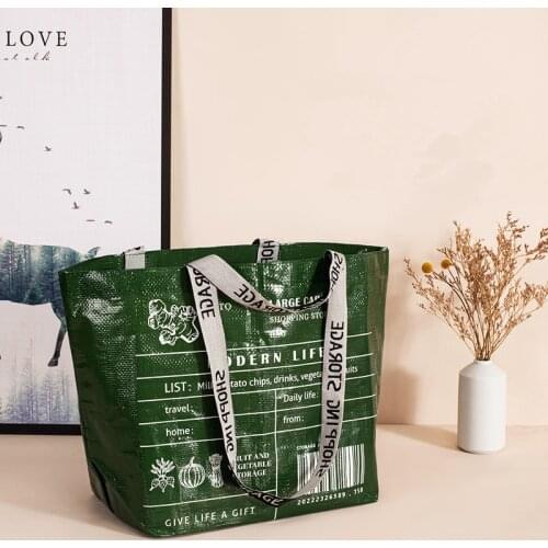 Large Woven Bag Large Back Shoulder Fashion Shopping Bag Simple Hand-held White Folding Out Eco-friendly Portable