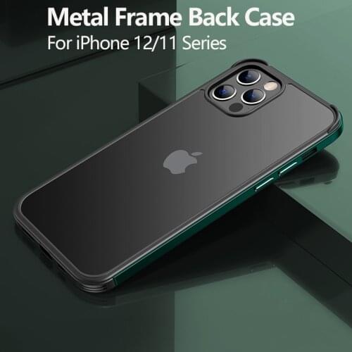 Case for iPhone 12 Pro Max Quality Metal Frame Luxury Phone Cover for iPhone 11 12 Mini Matte Translucent