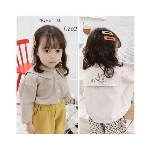Baby Solid Letter Blouses Girls Clothes Children Full Sleeve Shirts Toddler Girl Turn-down Collar Shirt Kids Causal Cotton Tees