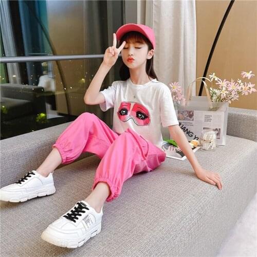 2021 Summer Girls Clothes Sets Fashion Print Pattern Embroidery Children Tracksuit Children Clothing Suit Baby 2Pcs 4-12 Years