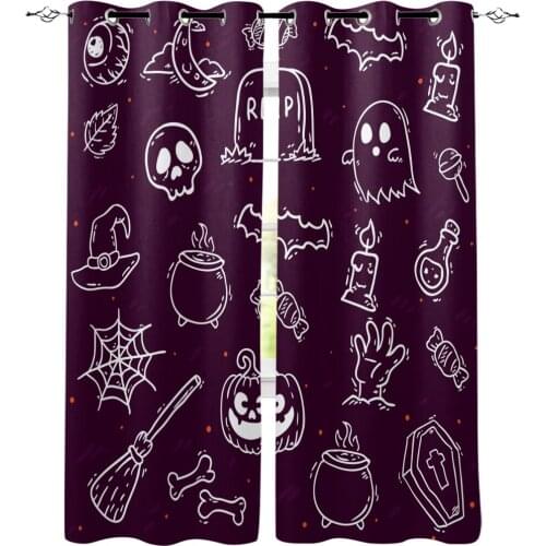 Halloween Element Ghost Bat Window Curtain Home Decor Curtains for Living Room Bedroom Kitchen Curtain Panel