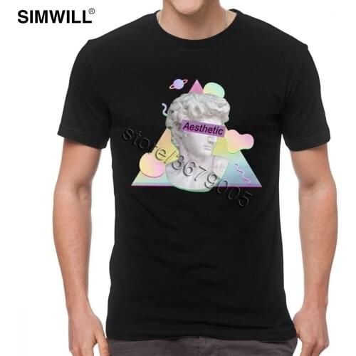 Vaporwave Aesthetic Shirts Retro Design Soft Cotton T-Shirts Mens Short Sleeved Round Neck Rome Statue Tees
