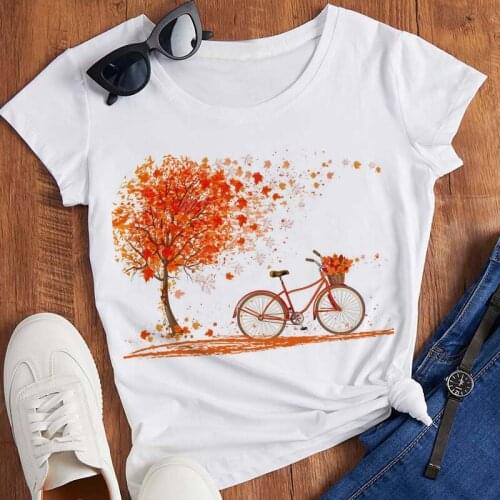 Beautiful Scenery Bicycle T Shirt Women Vogue Summer Casual Tshirt Harajuku Korean Style Graphic Top Kawaii Short Sleeve T-shirt