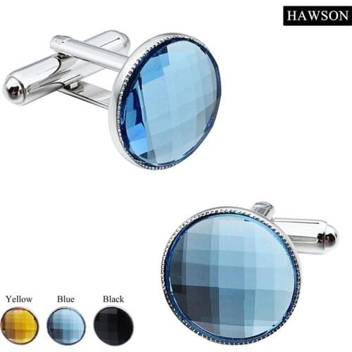 HAWSON Fashionable Style Cufflinks 3 Colors Polyhedral Crystal Inlaid Imitation Rhodium Cuff Links for Men French Shirts Gift