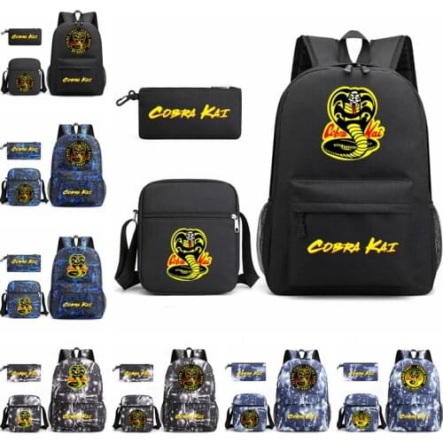3Pcs Anime Cobra Kai Backpack Cosplay Canvas children Kids Schoolbag Back To School Bookbag Usb Charging Travel Bag
