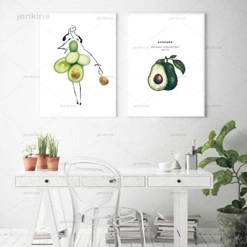 Nordic Style Pictures Avocado Girl Figure Paintings Home Decoration Canvas Posters Wall Art Prints for Living Room No Frame