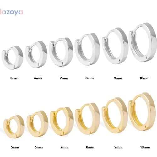 LOZOYA 925 Sterling Silver Gold Plain 5mm 6mm 7mm 8mm 9mm 10mm Huggies Clips Pendiente Piercing Clips Hoop Luxury Loops Earring