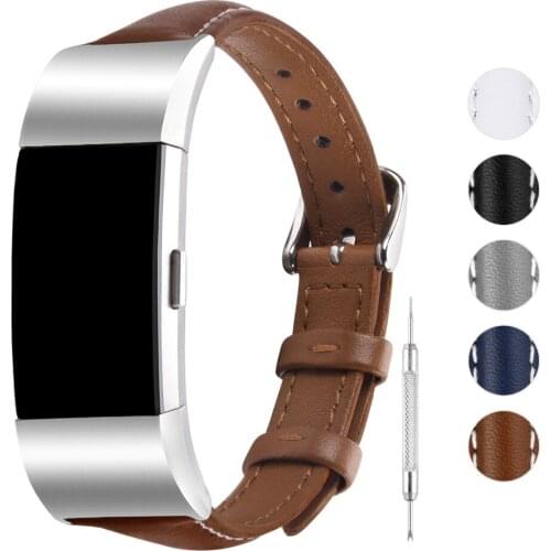 Leather Band Compatible Fitbit Charge 2, Dainty Sliim Leather Watch Band Replacement Strap for Fitbit Charge 2 Women Men