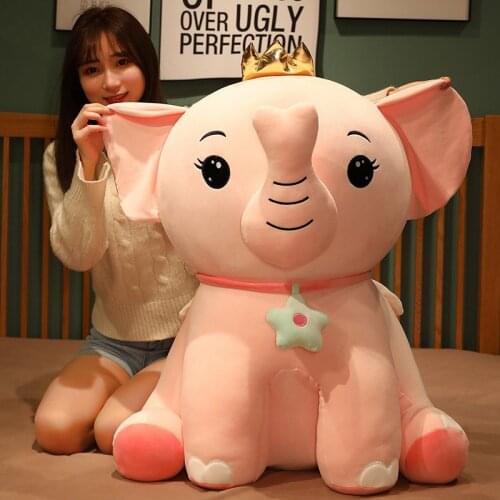 Cute Plush Pink/Gray Crown Angel Elephant Toy Soft Stuffed Cartoon Animal Sitting Elephant Doll Bedroom Decor Valentines Gift
