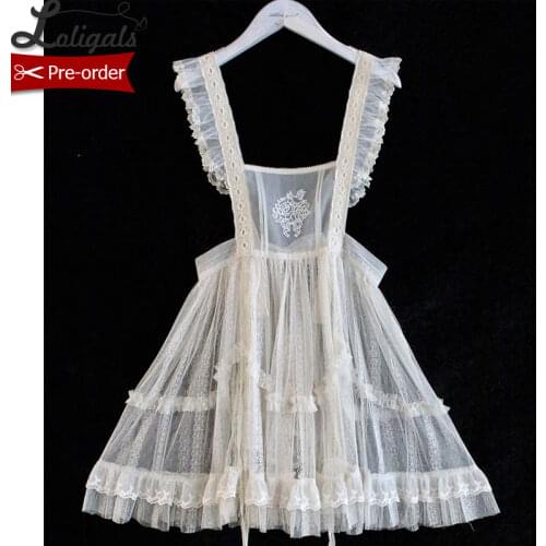 Kitten & Flowers ~ Sweet Embroidered Mesh Apron Dress Sheer Cover-up by Alice Girl ~ Pre-order