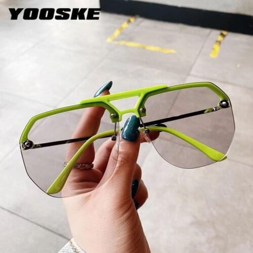 YOOSKE Fashion Women Sunglasses Pilot Half Frame Eyewear Double Beam Rivet Color Sun Glasses Retro Brown Green Glasses