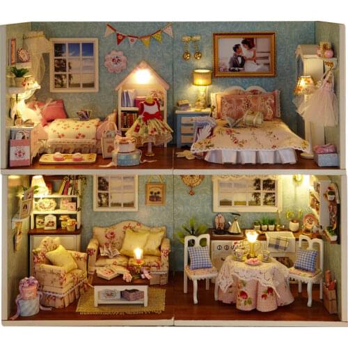 1piece Assemble DIY Miniature Model Kit Wooden Doll House, House Toy With Furnitures