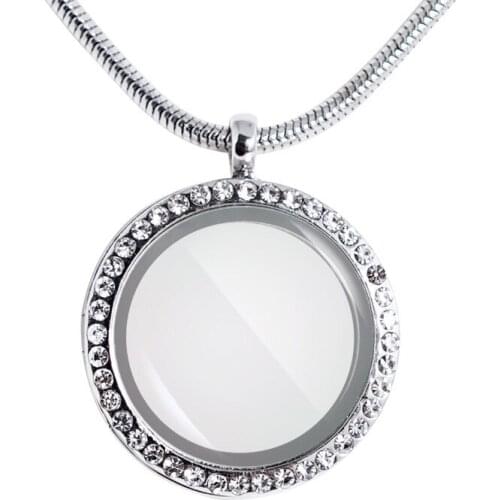 Stainless Steel Round Photo Frame Pendant Necklace Glass Floating Locket Can Open Women Men Memorial Jewelry Gift