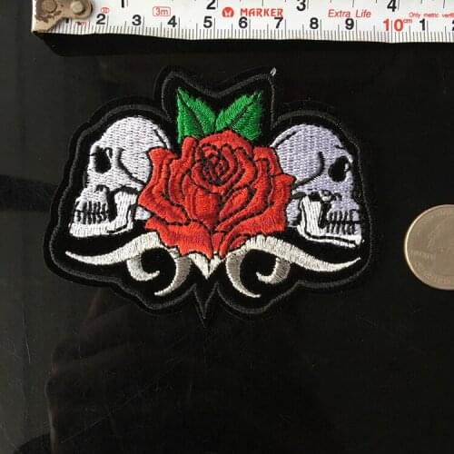PGY Skeleton Rose Embroidered Back Rubber Patches Iron On Clothing Accessories DIY Punk Style Shoes Hats Bag Appliques Parches